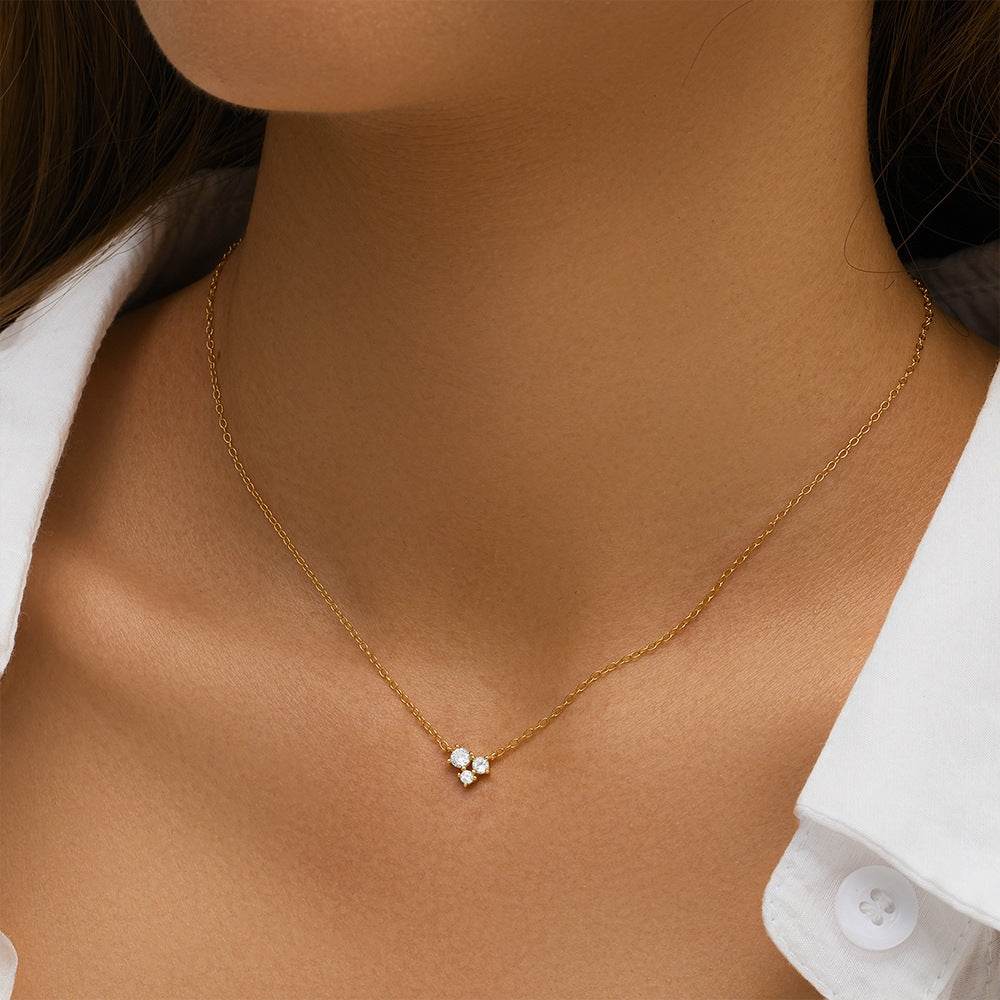 925 sterling silver geometric single diamond inlaid women's layered necklace - MOWTE