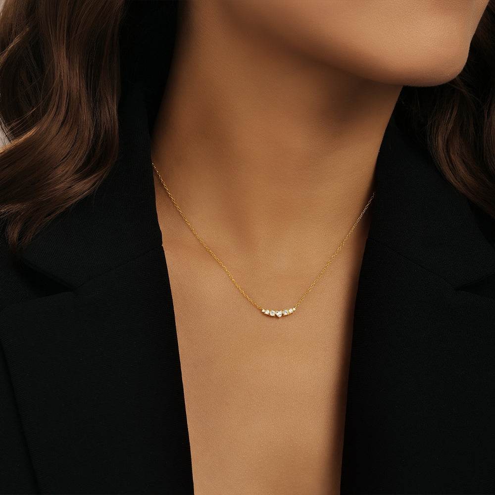 S925 pure silver straight row zircon with heart-shaped pendant collarbone chain - MOWTE