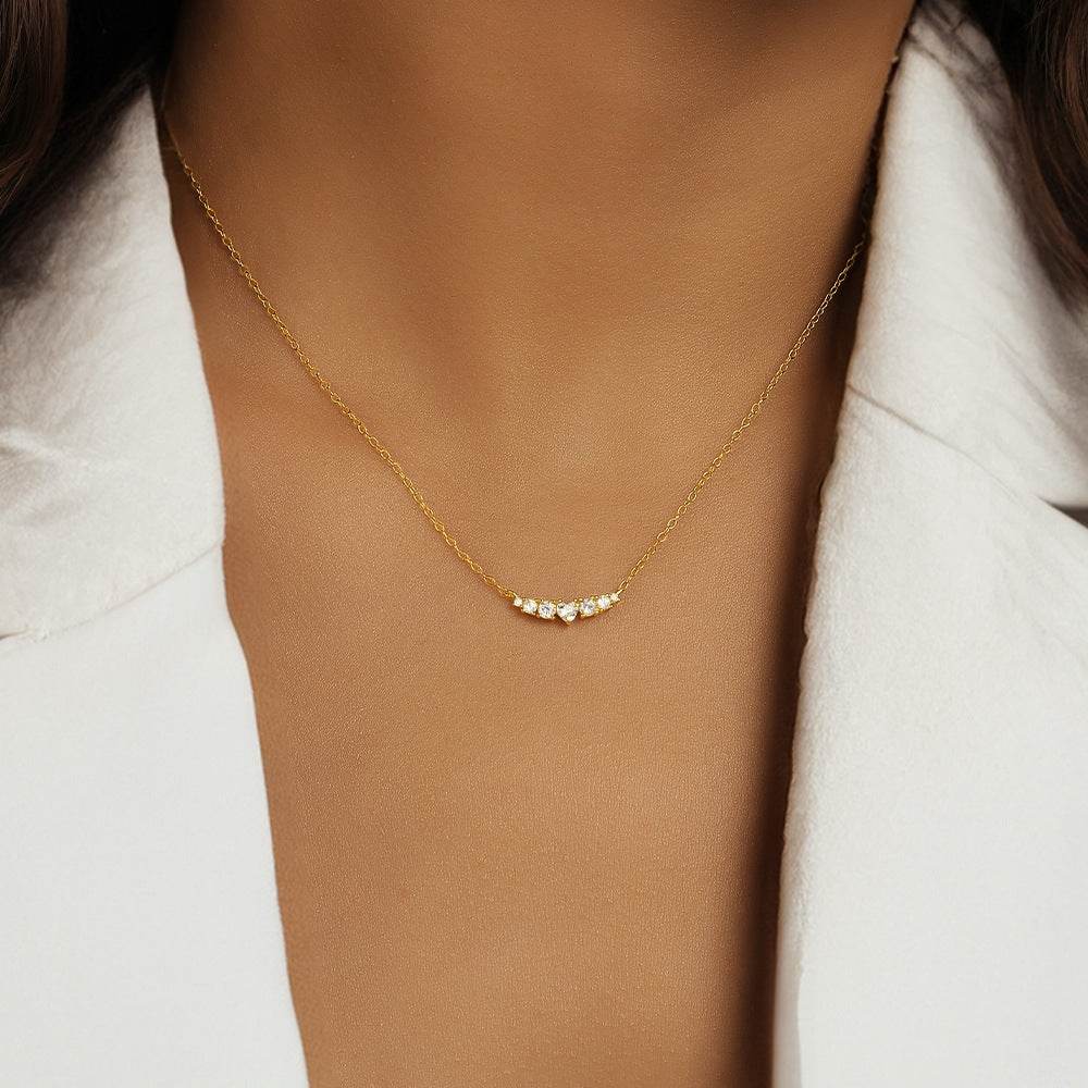 S925 pure silver straight row zircon with heart-shaped pendant collarbone chain - MOWTE