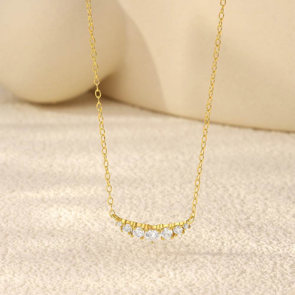 S925 pure silver straight row zircon with heart-shaped pendant collarbone chain - MOWTE