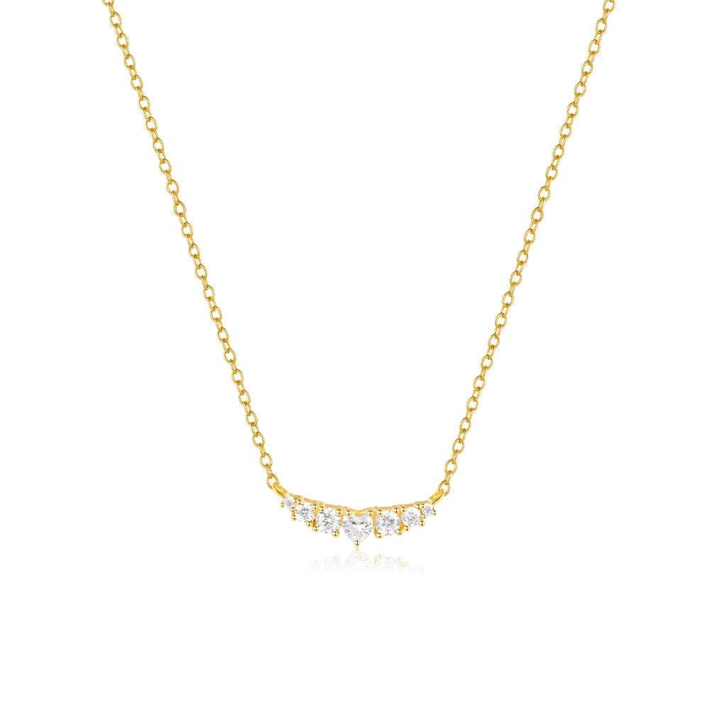 S925 pure silver straight row zircon with heart-shaped pendant collarbone chain - MOWTE
