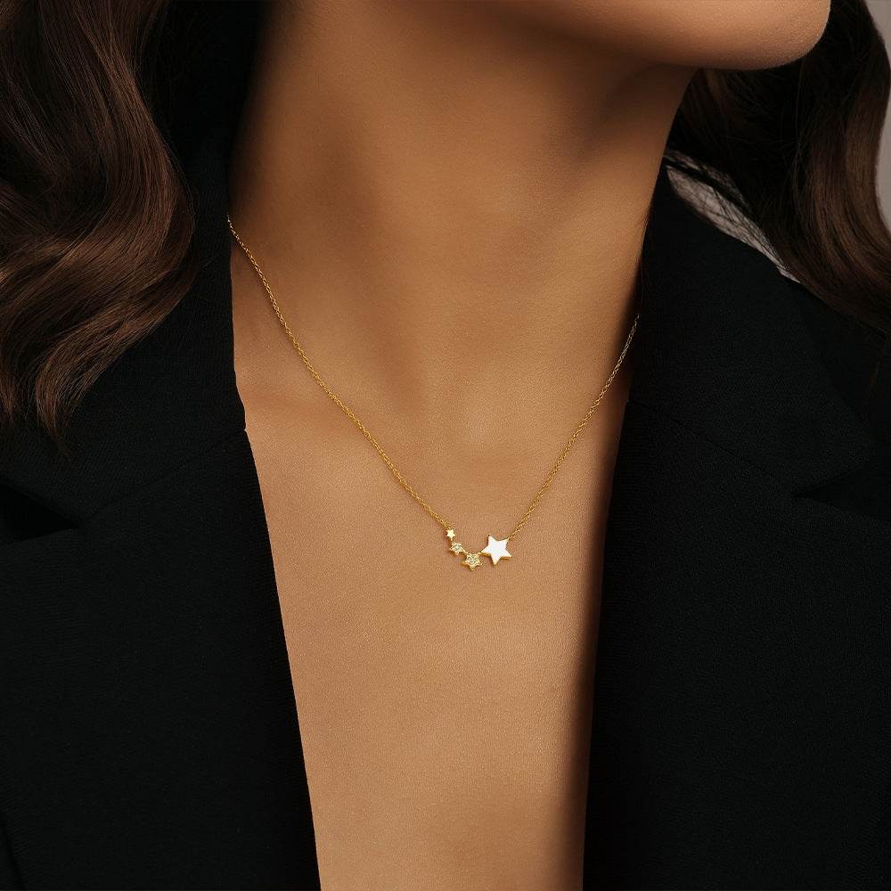 S925 sterling silver diamond five pointed star drop oil collarbone chain - MOWTE