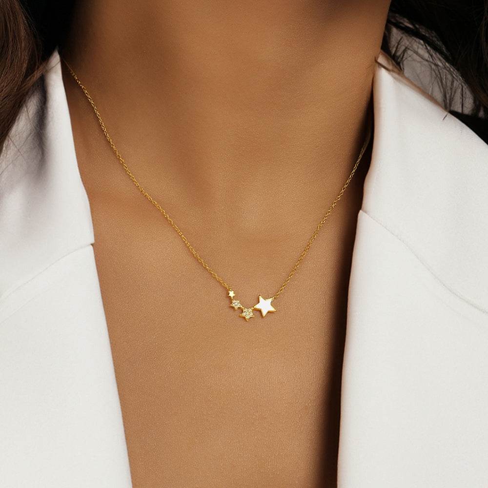 S925 sterling silver diamond five pointed star drop oil collarbone chain - MOWTE