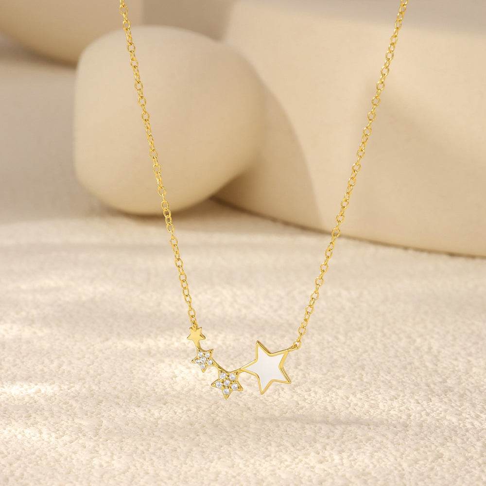 S925 sterling silver diamond five pointed star drop oil collarbone chain - MOWTE