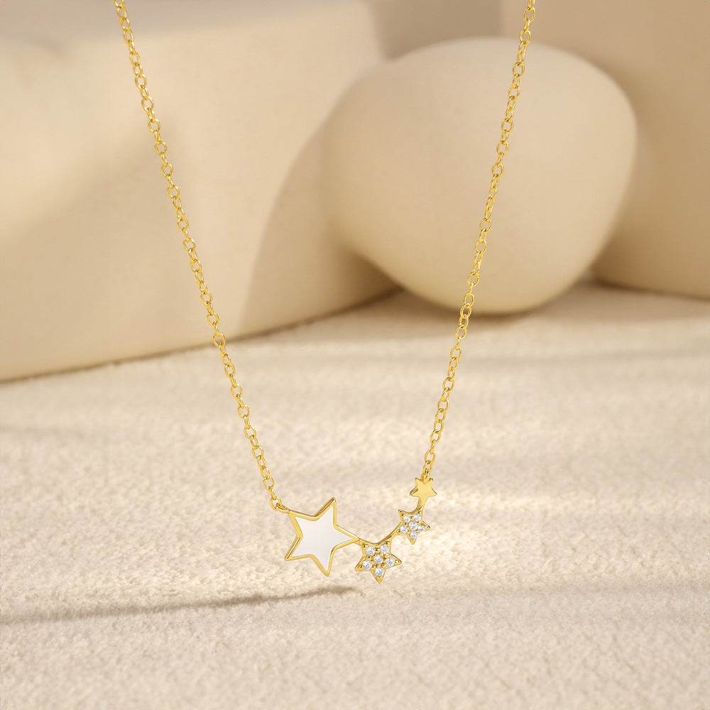 S925 sterling silver diamond five pointed star drop oil collarbone chain - MOWTE