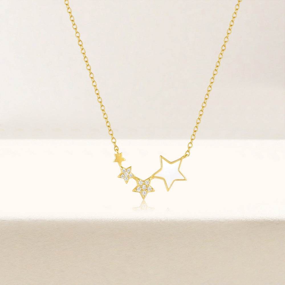 S925 sterling silver diamond five pointed star drop oil collarbone chain - MOWTE