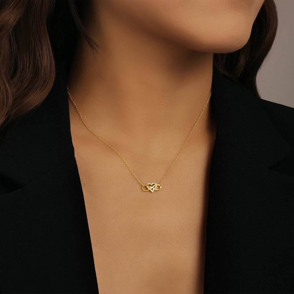 S925 pure silver heart micro inlaid 8-shaped pendant collarbone chain - MOWTE