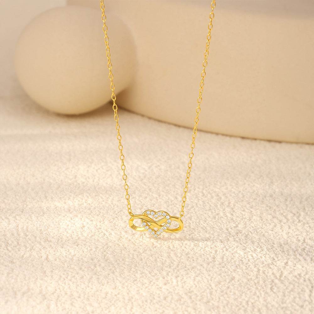 S925 pure silver heart micro inlaid 8-shaped pendant collarbone chain - MOWTE