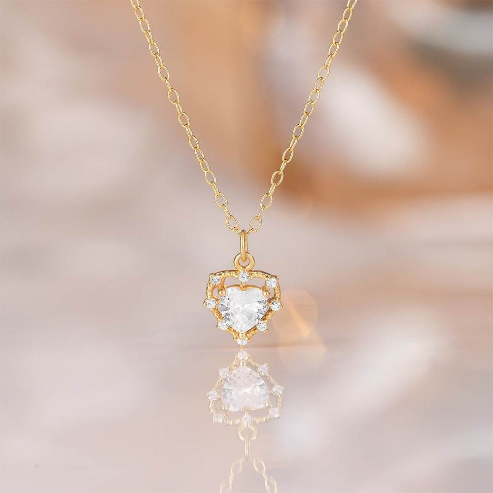 S925 sterling silver heart-shaped inlaid single diamond super sparkling collarbone chain - MOWTE