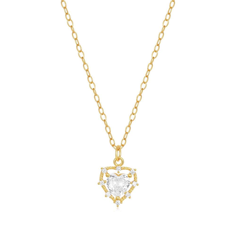 S925 sterling silver heart-shaped inlaid single diamond super sparkling collarbone chain - MOWTE