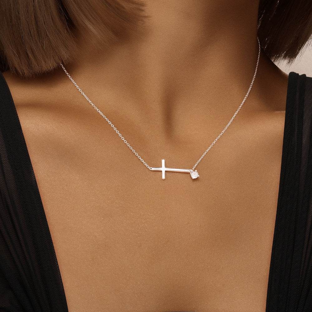 S925 sterling silver cross zircon versatile collarbone chain matching - MOWTE