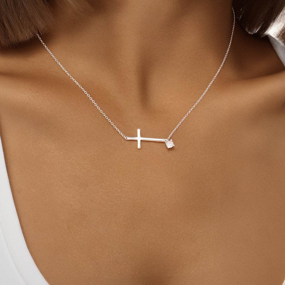 S925 sterling silver cross zircon versatile collarbone chain matching - MOWTE