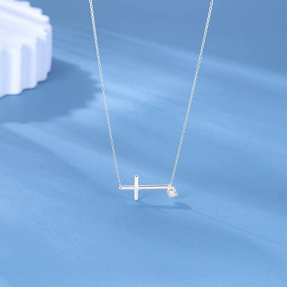 S925 sterling silver cross zircon versatile collarbone chain matching - MOWTE