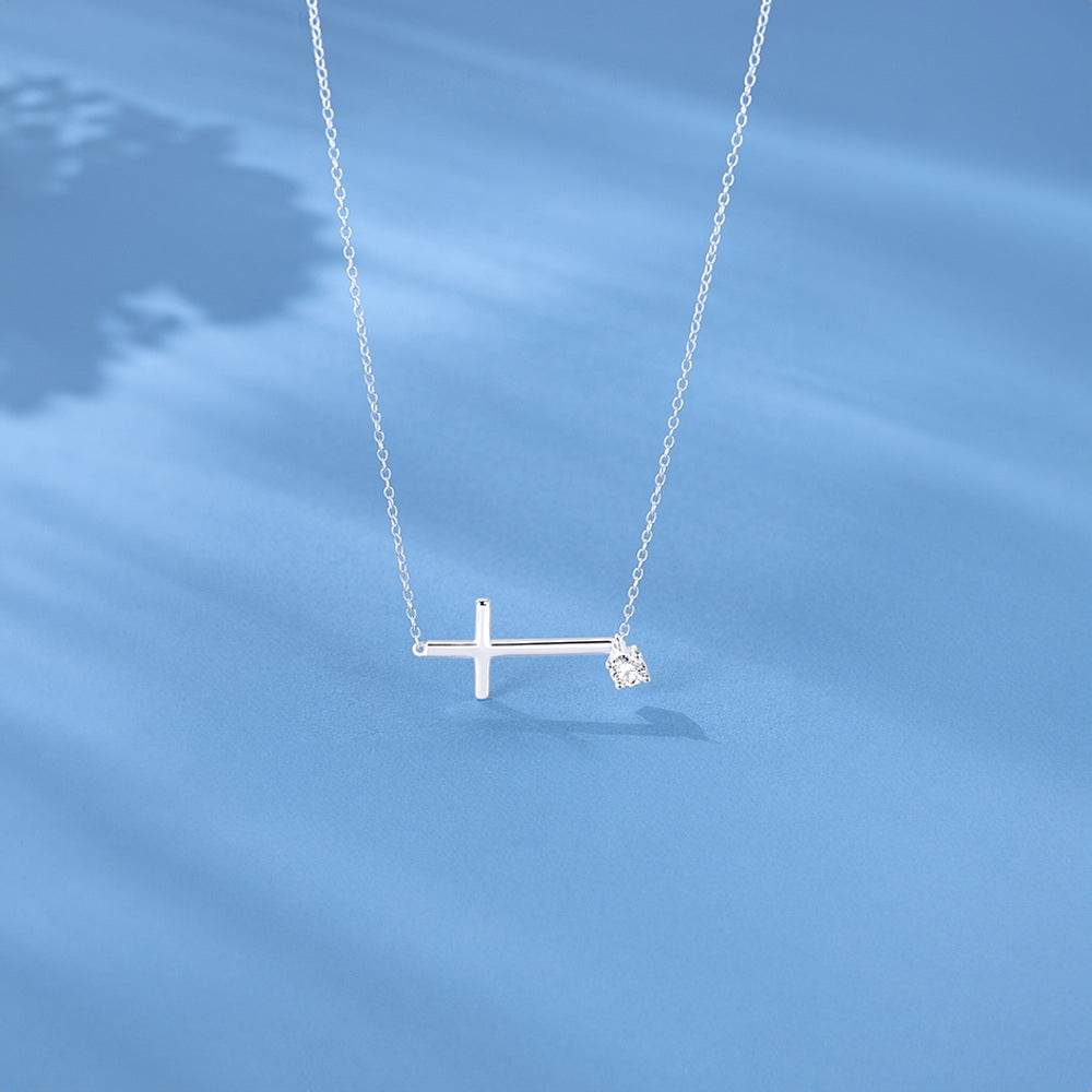 S925 sterling silver cross zircon versatile collarbone chain matching - MOWTE