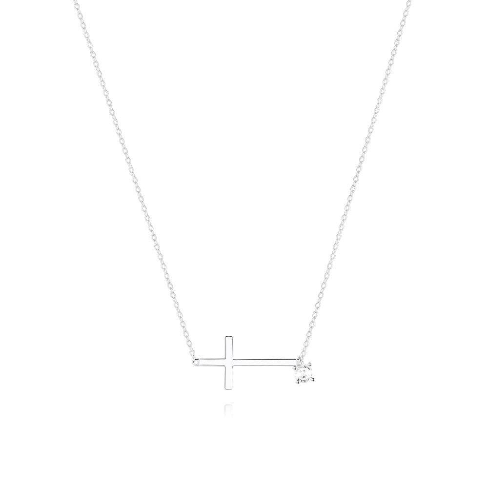 S925 sterling silver cross zircon versatile collarbone chain matching - MOWTE