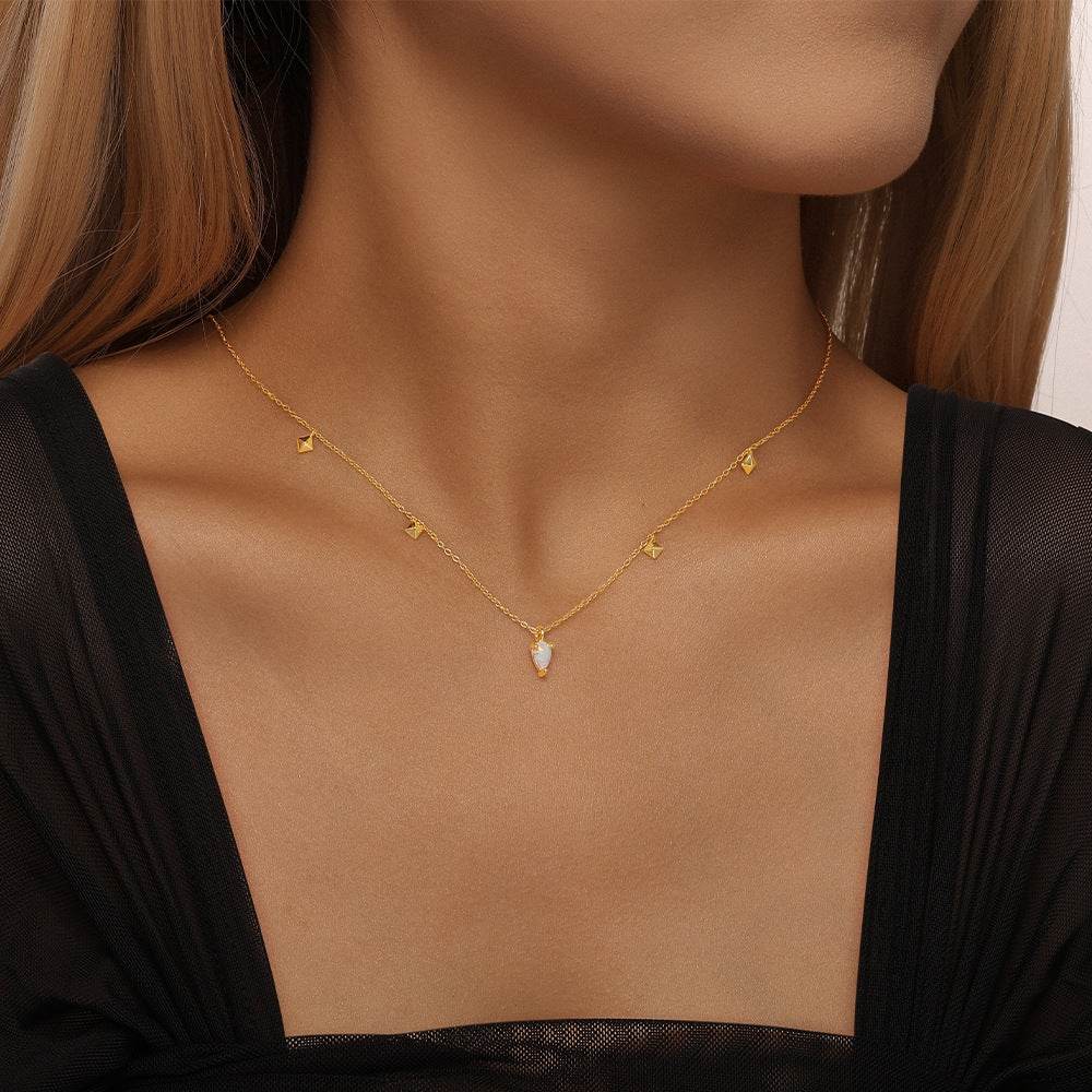 S925 pure silver layered four-star Australian treasure diamond necklace - MOWTE