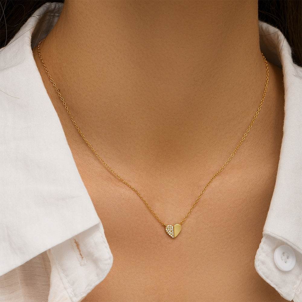 S925 sterling silver double jointed heart-shaped zircon collarbone chain - MOWTE