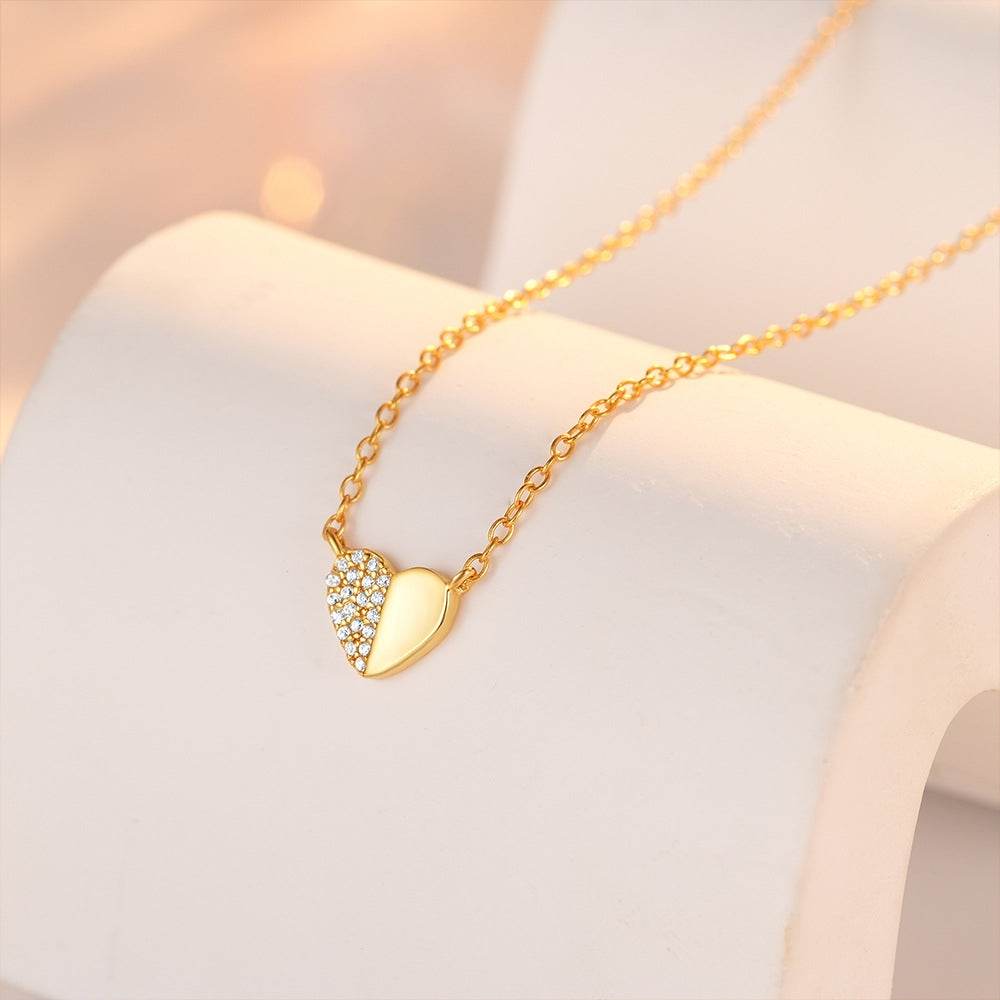 S925 sterling silver double jointed heart-shaped zircon collarbone chain - MOWTE