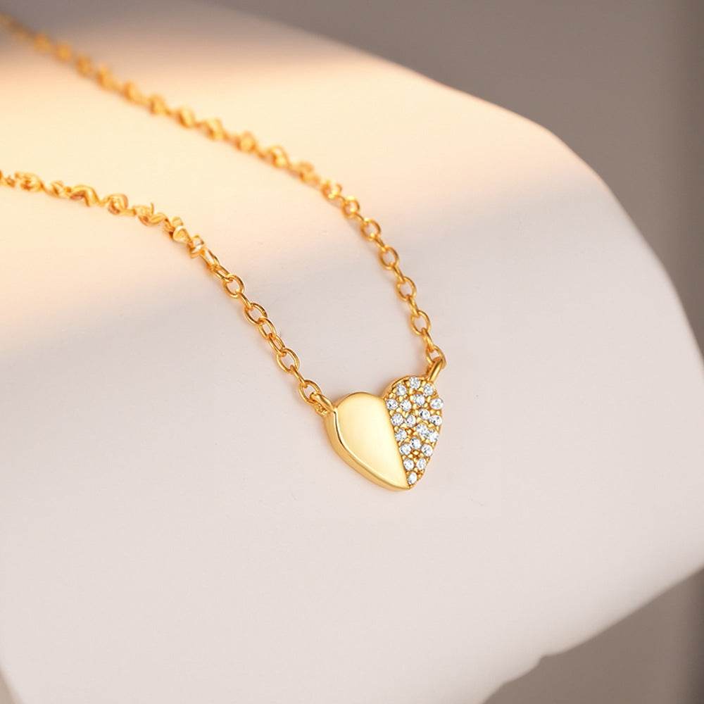 S925 sterling silver double jointed heart-shaped zircon collarbone chain - MOWTE