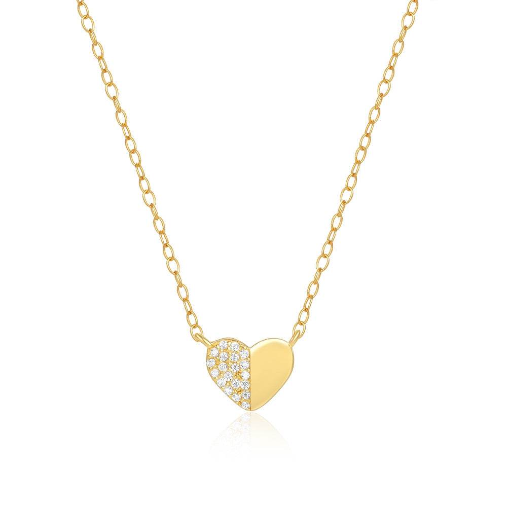 S925 sterling silver double jointed heart-shaped zircon collarbone chain - MOWTE