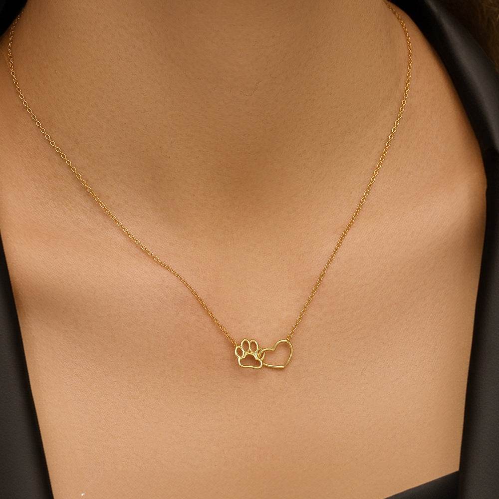 S925 sterling silver heart-shaped cat paw dual element versatile collarbone necklace - MOWTE