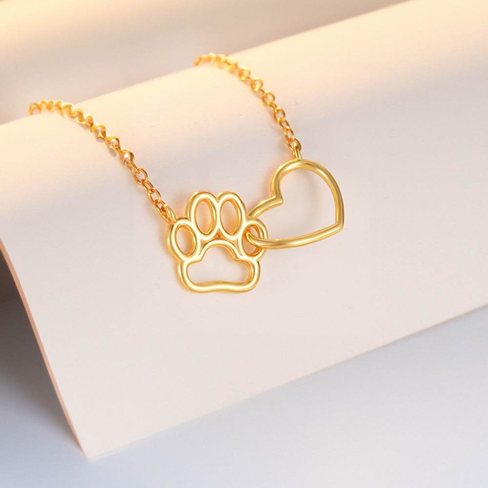 S925 sterling silver heart-shaped cat paw dual element versatile collarbone necklace - MOWTE