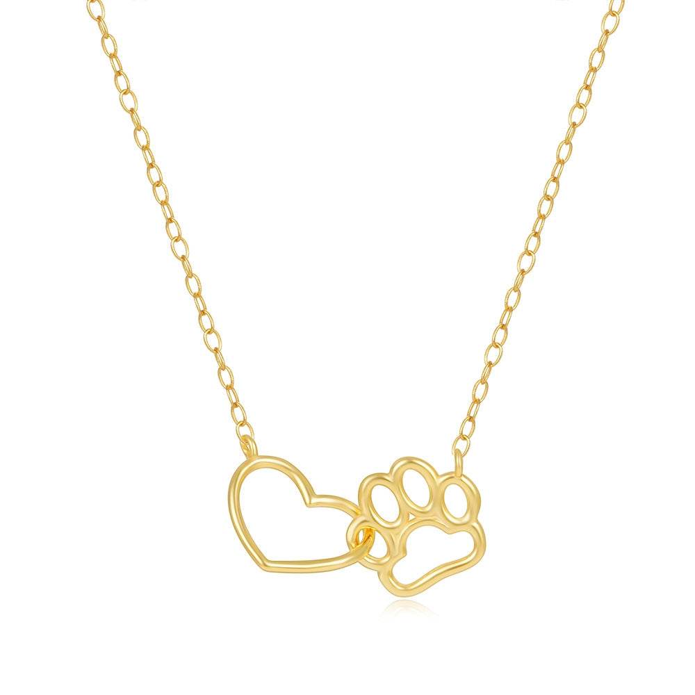 S925 sterling silver heart-shaped cat paw dual element versatile collarbone necklace - MOWTE
