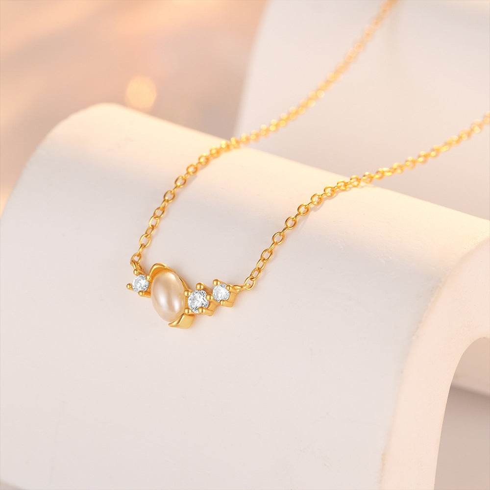 S925 pure silver geometric pearl diamond women's collarbone necklace - MOWTE