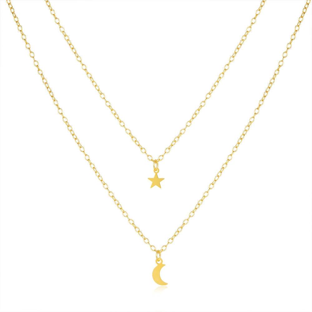 925 sterling silver double-layer layered star moon daily matching collarbone chain - MOWTE