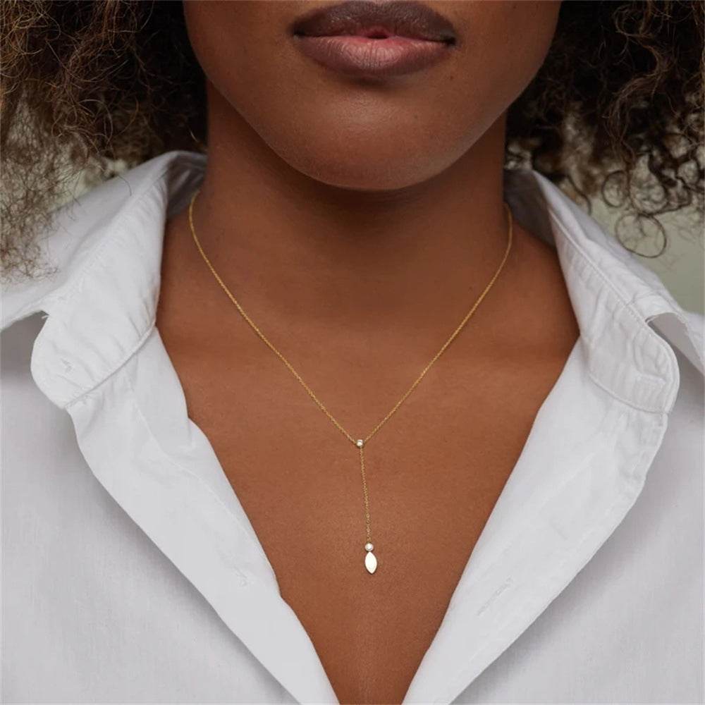 S925 sterling silver water droplet diamond women's collarbone chain - MOWTE