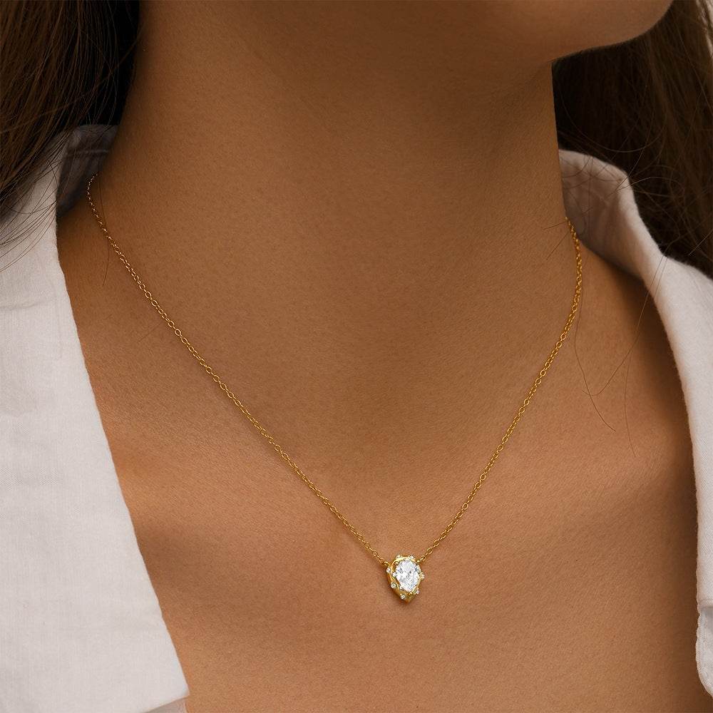 S925 sterling silver personalized geometric water droplet diamond collarbone necklace - MOWTE