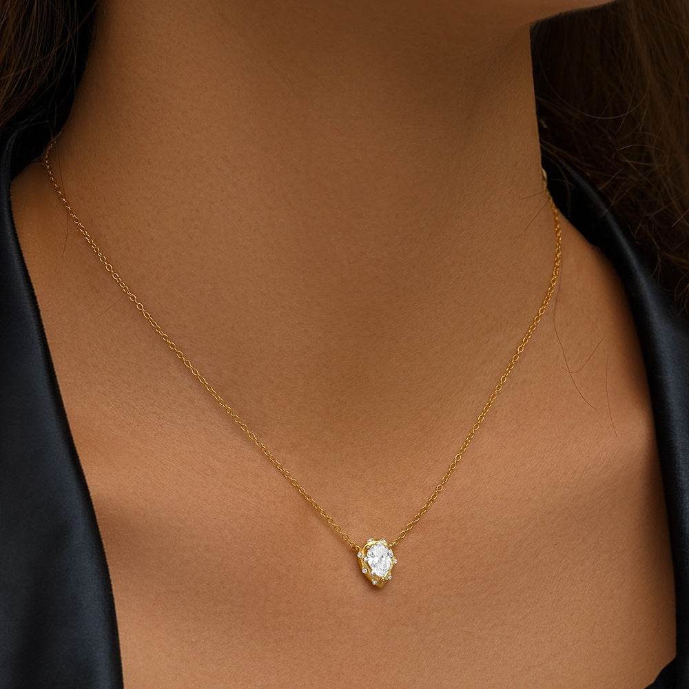 S925 sterling silver personalized geometric water droplet diamond collarbone necklace - MOWTE