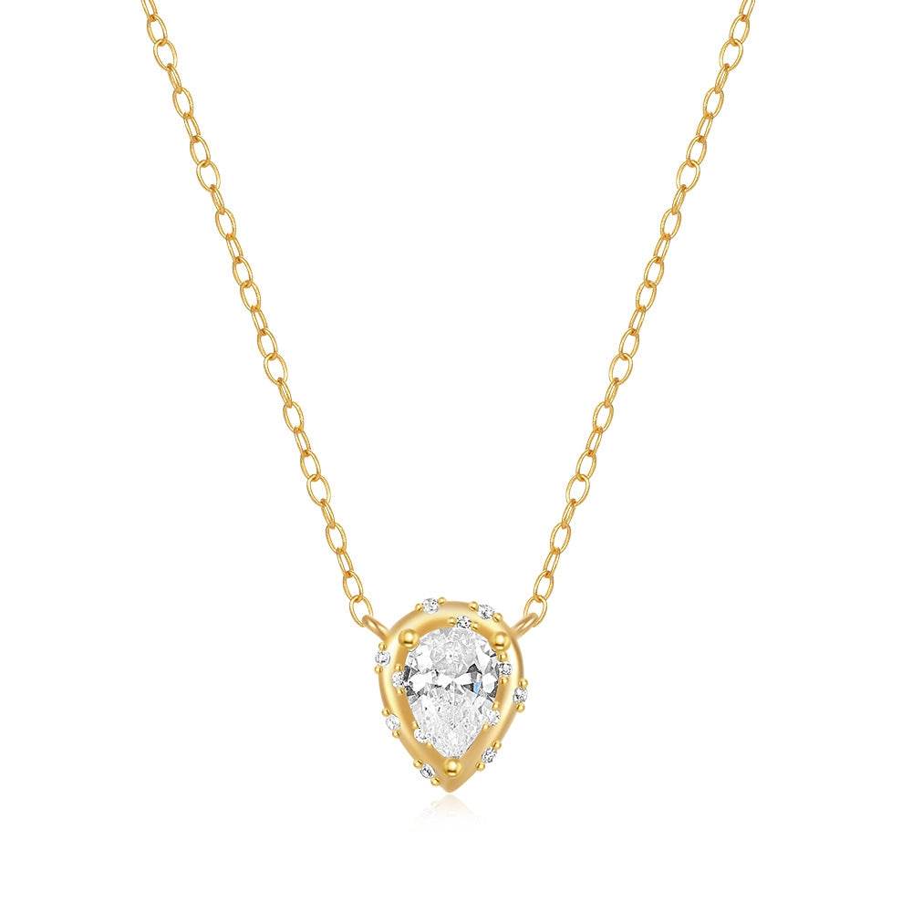 S925 sterling silver personalized geometric water droplet diamond collarbone necklace - MOWTE