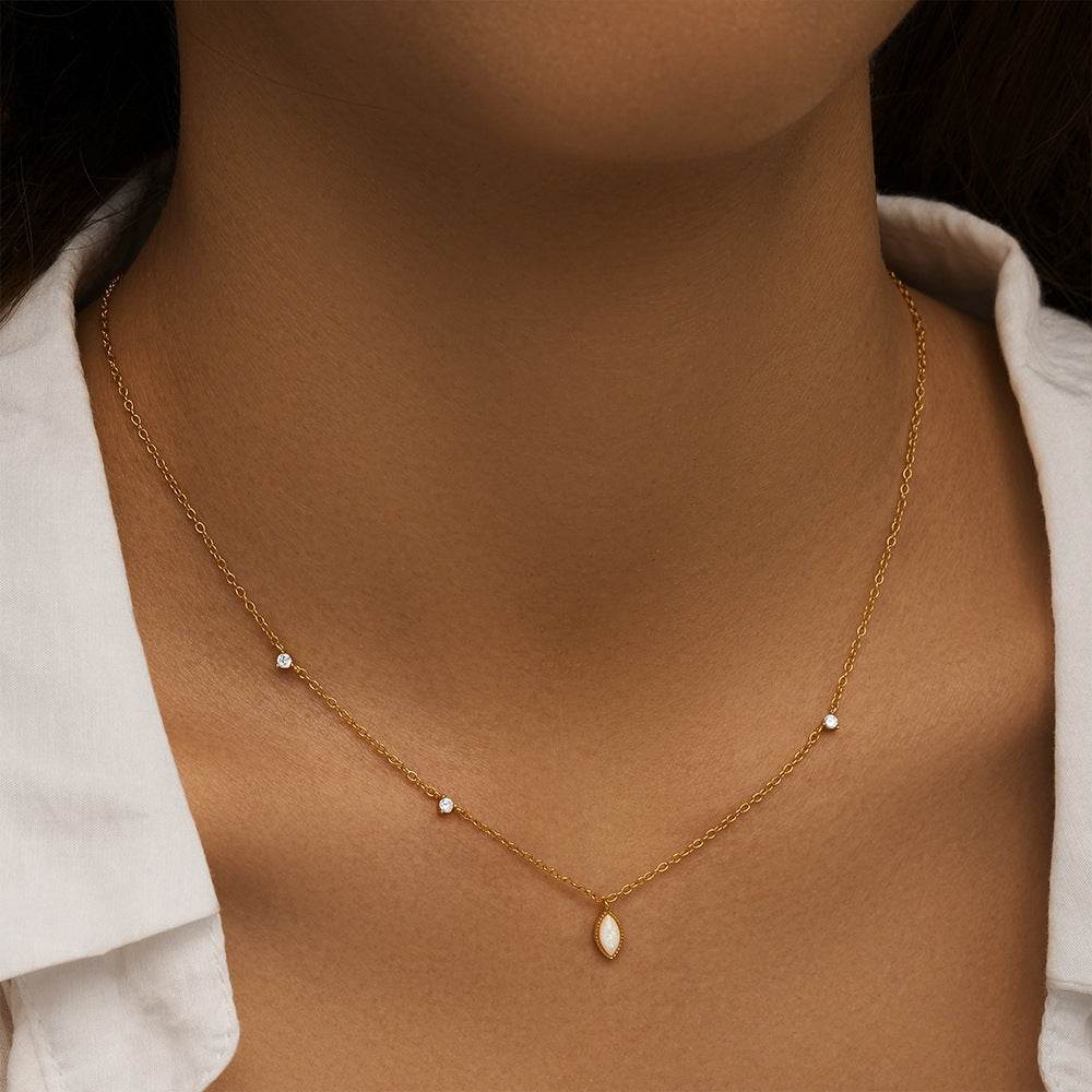 S925 pure silver cluster diamond inlaid Australian gemstone pendant collarbone necklace - MOWTE