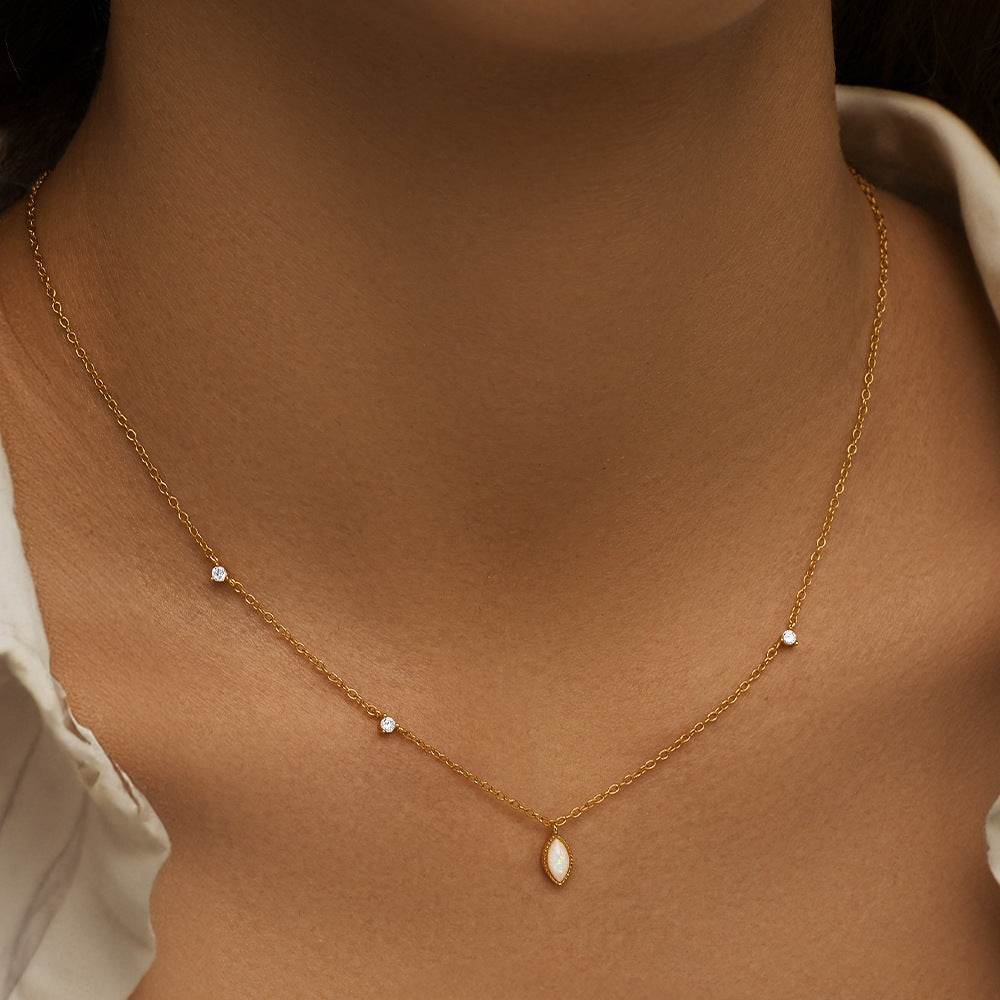 S925 pure silver cluster diamond inlaid Australian gemstone pendant collarbone necklace - MOWTE