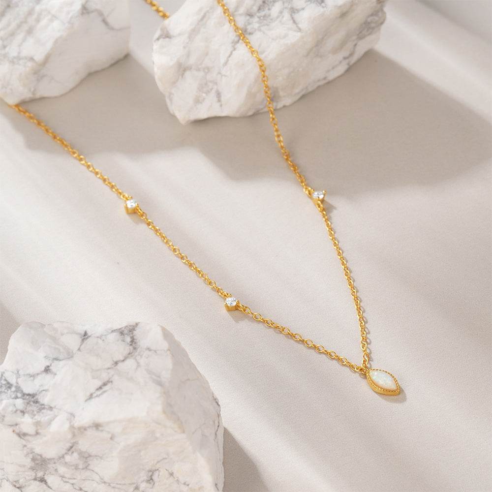 S925 pure silver cluster diamond inlaid Australian gemstone pendant collarbone necklace - MOWTE