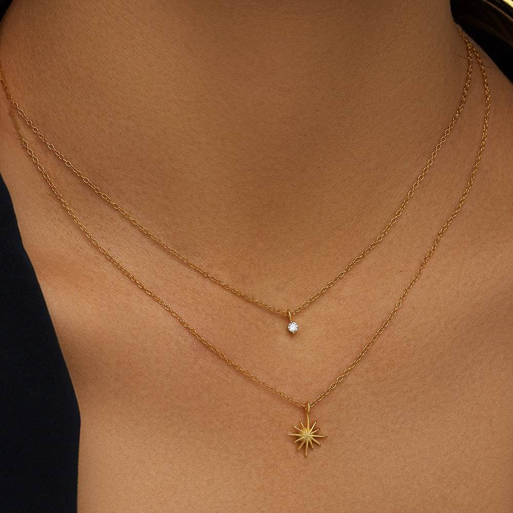 S925 sterling silver double-layer niche design star zircon collarbone chain - MOWTE