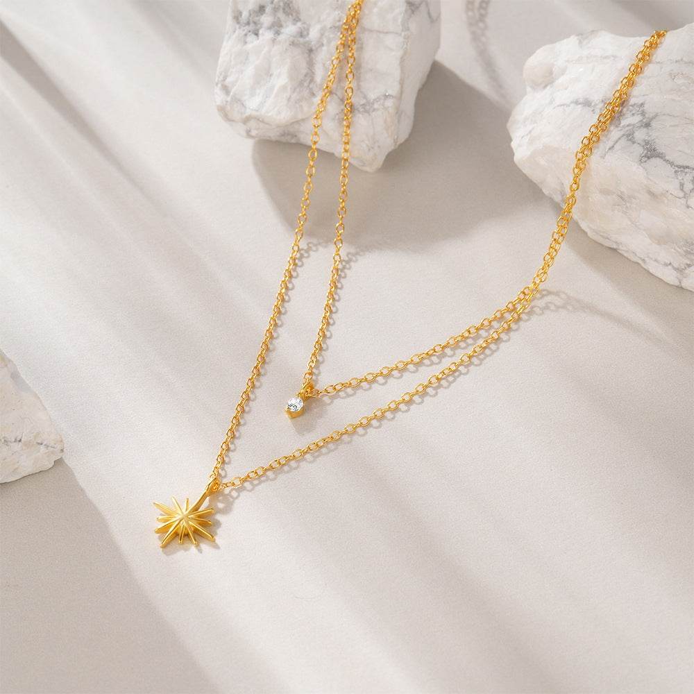 S925 sterling silver double-layer niche design star zircon collarbone chain - MOWTE