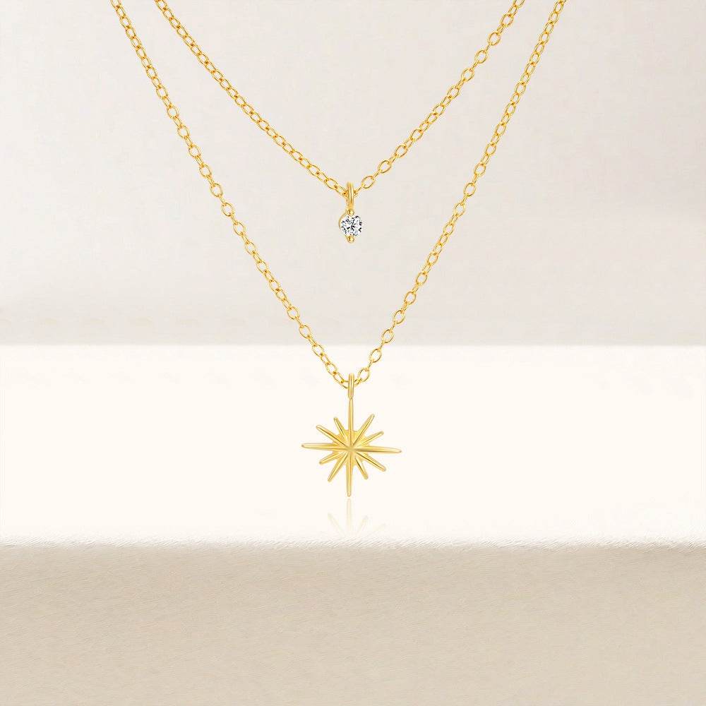 S925 sterling silver double-layer niche design star zircon collarbone chain - MOWTE