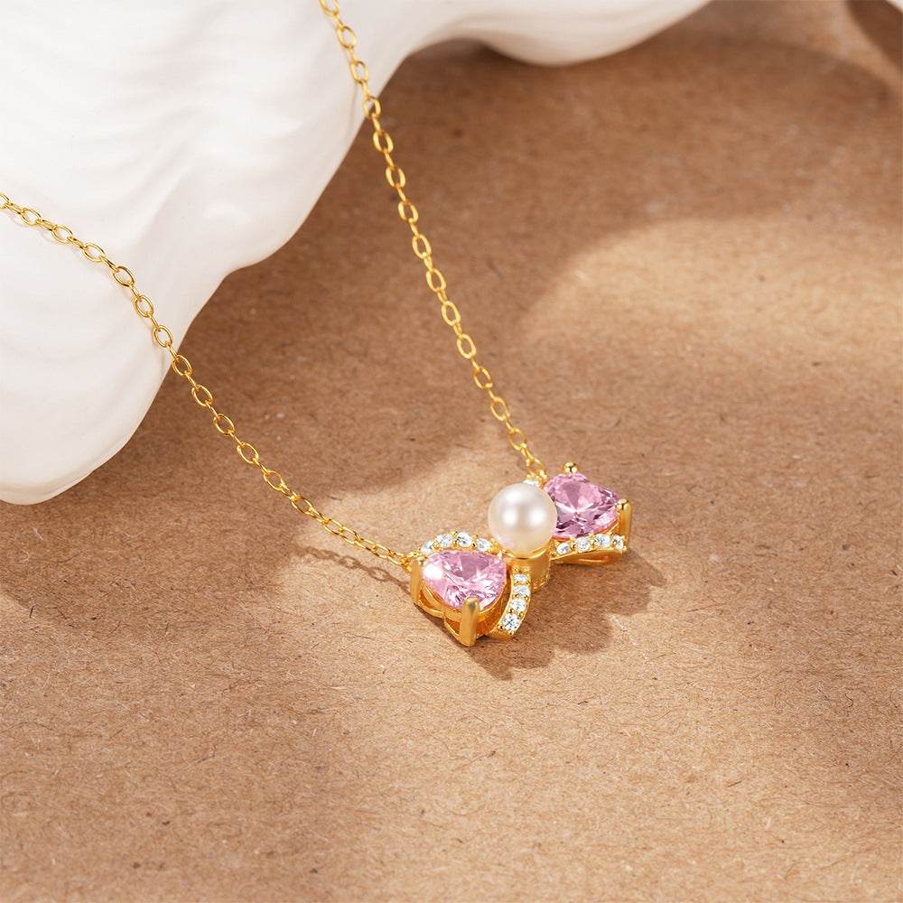 925 sterling silver bow pearl necklace - MOWTE