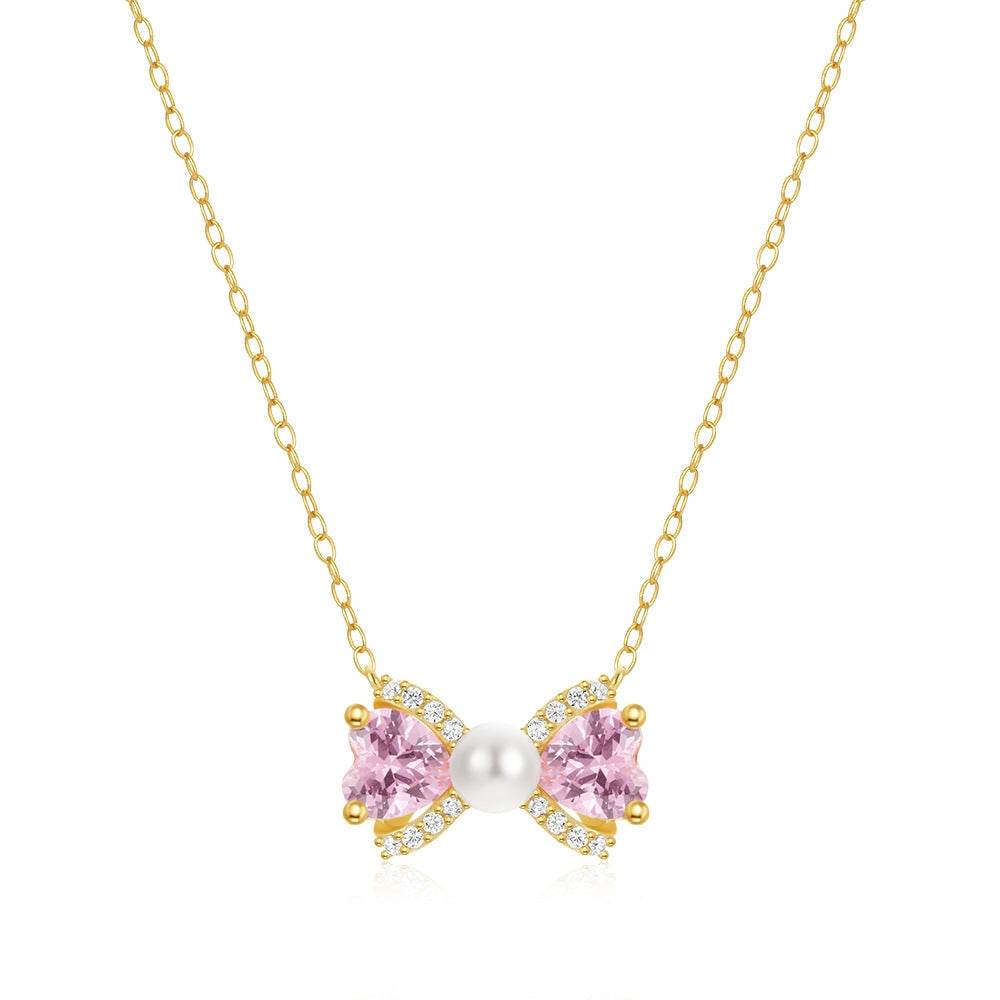 925 sterling silver bow pearl necklace - MOWTE