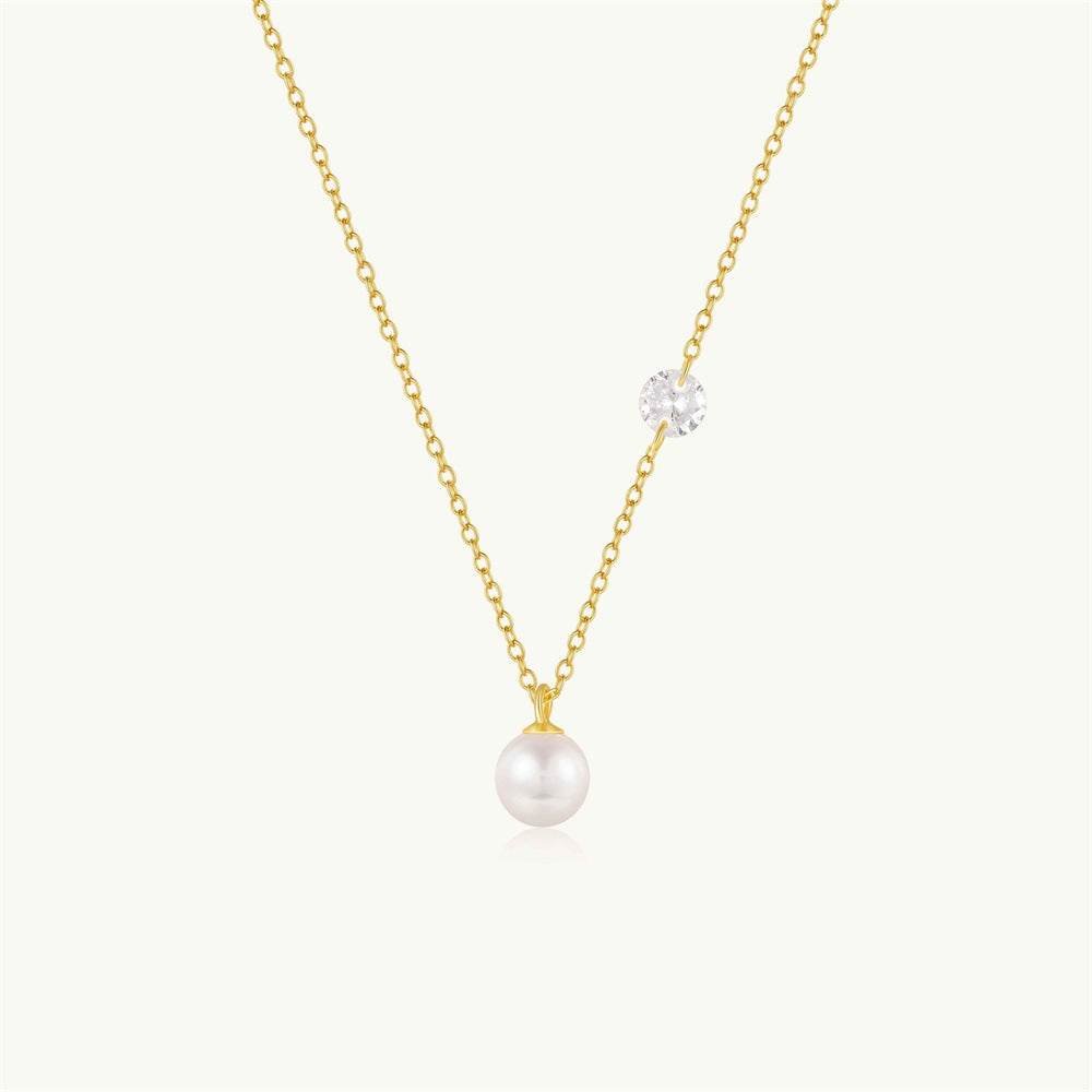 S925 pure silver single diamond set pearl collarbone chain - MOWTE