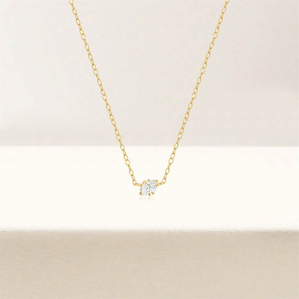 S925 sterling silver water droplet collarbone chain cluster inlaid with diamonds necklace for women - MOWTE