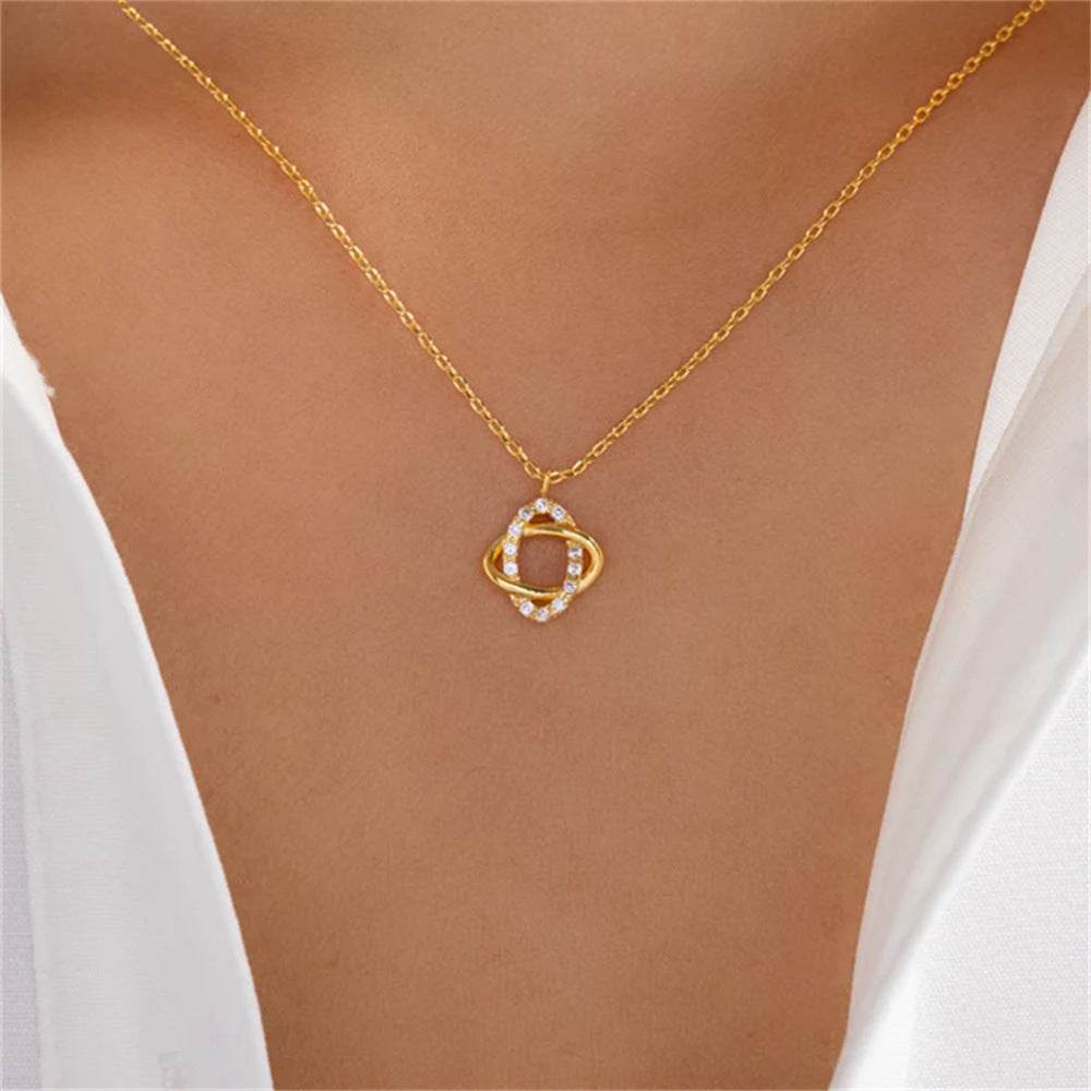 925 sterling silver diamond encrusted exquisite geometric oval collarbone chain - MOWTE
