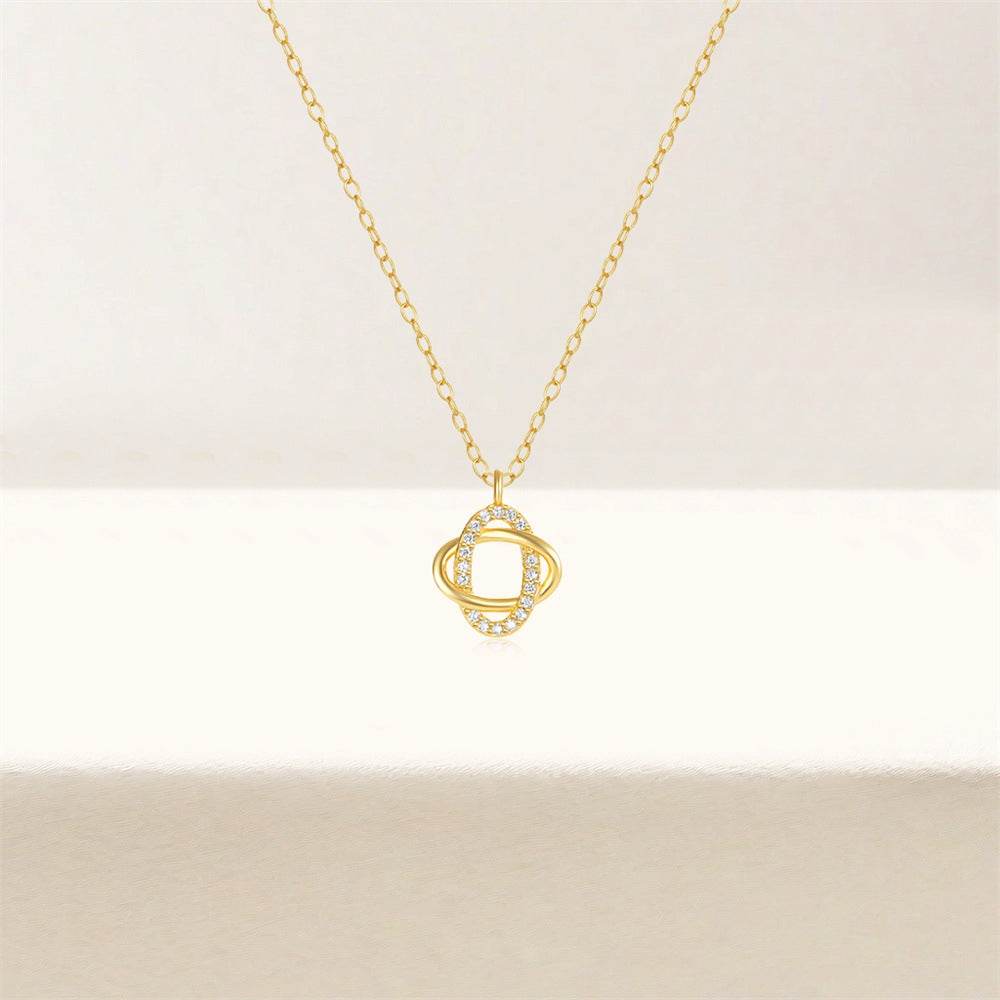 925 sterling silver diamond encrusted exquisite geometric oval collarbone chain - MOWTE