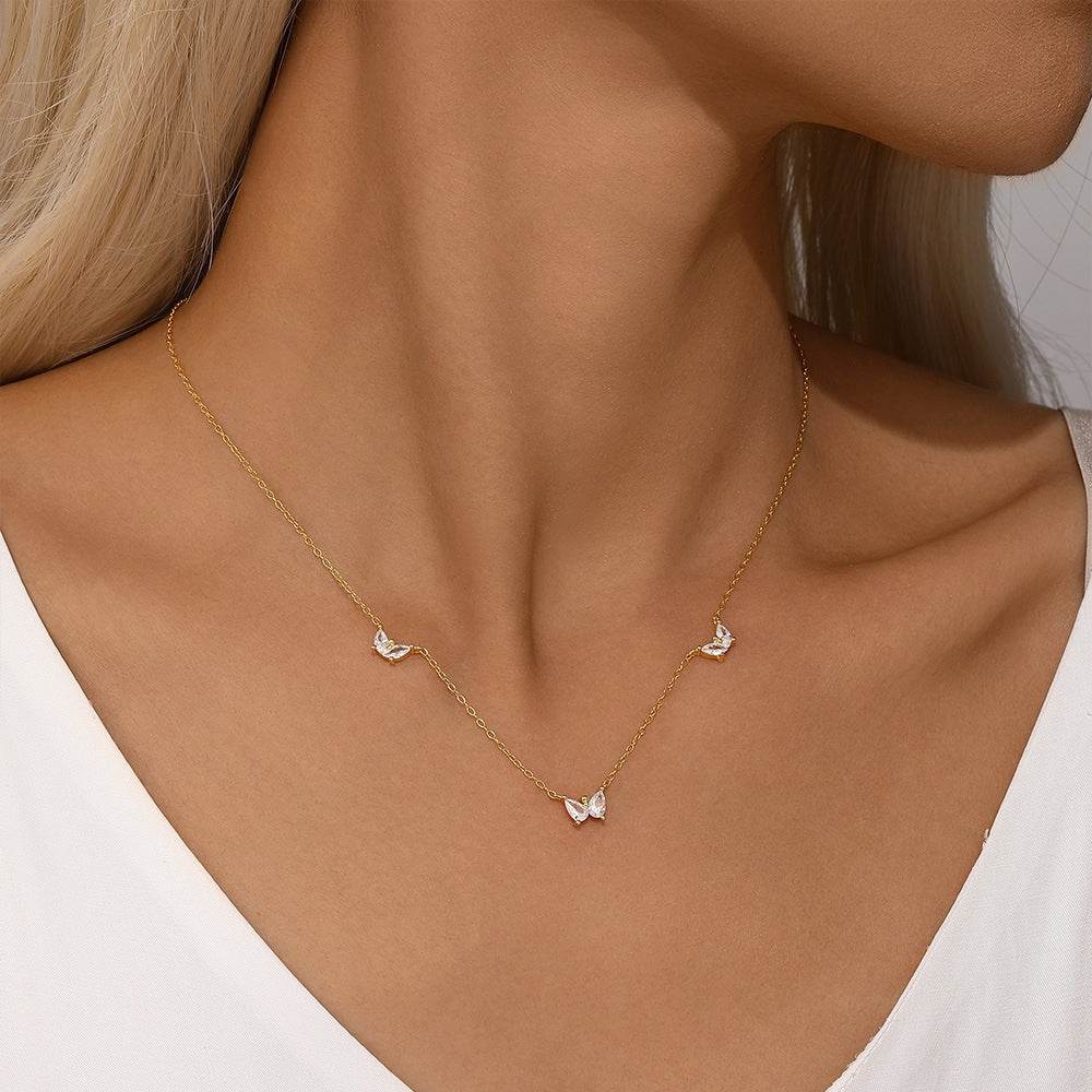 S925 sterling silver irregular geometric zircon diamond set butterfly collarbone necklace - MOWTE