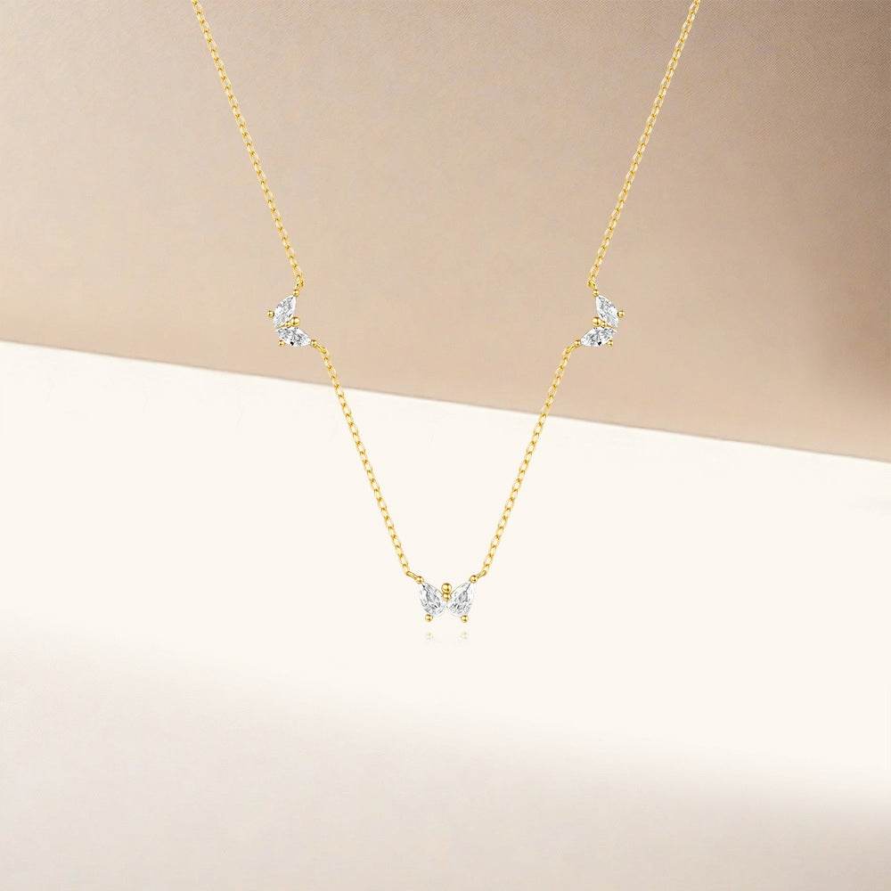 S925 sterling silver irregular geometric zircon diamond set butterfly collarbone necklace - MOWTE