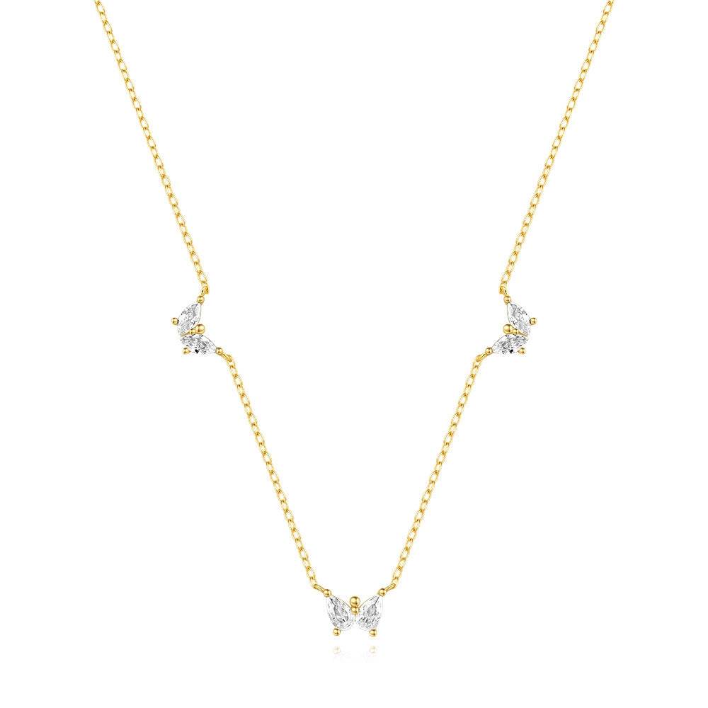 S925 sterling silver irregular geometric zircon diamond set butterfly collarbone necklace - MOWTE