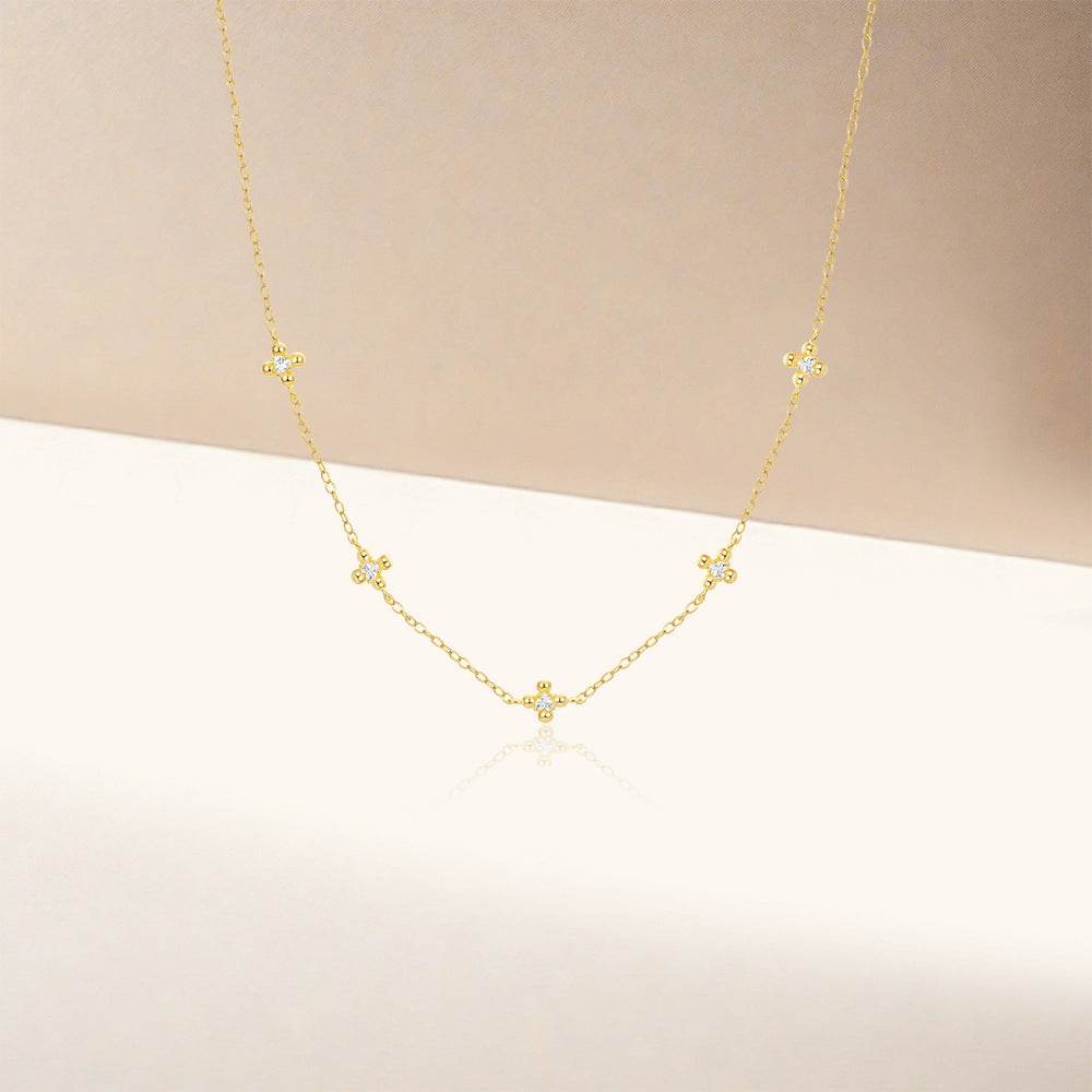 S925 sterling silver clover inlaid with heart-shaped zircon exquisite collarbone necklace - MOWTE