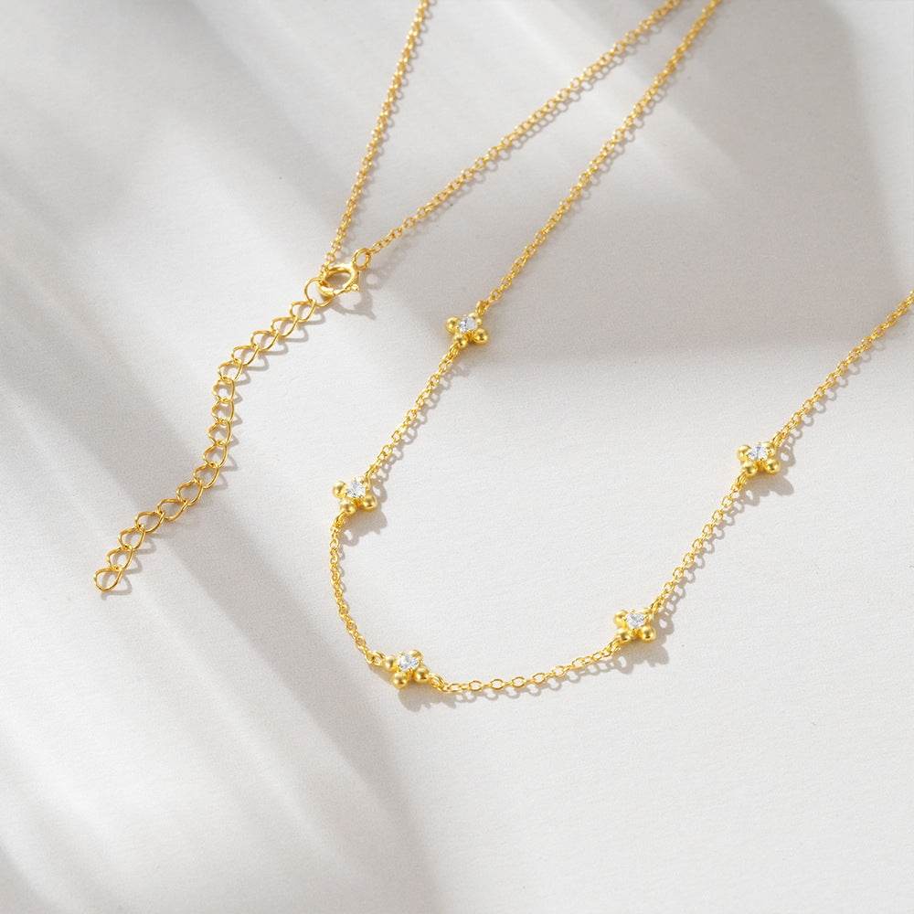 S925 sterling silver clover inlaid with heart-shaped zircon exquisite collarbone necklace - MOWTE